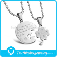 TKB-JP0166 "I want you stay with me the rest of my life"2015 hot sell couple jewelry with clover stainless steel pendant